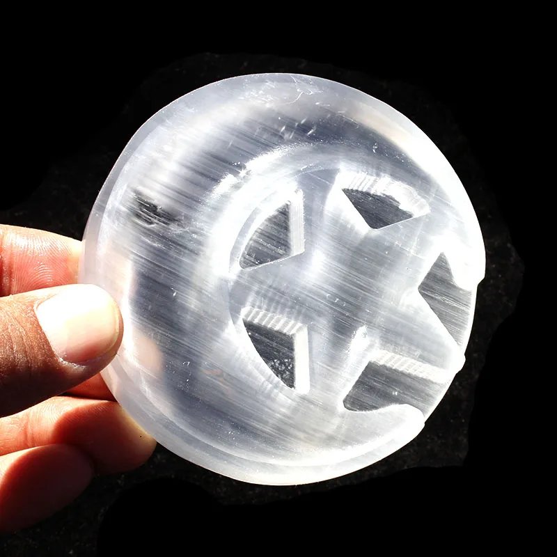 

1 Pcs natural white selenite stone moon and star shaped bowl for home decor