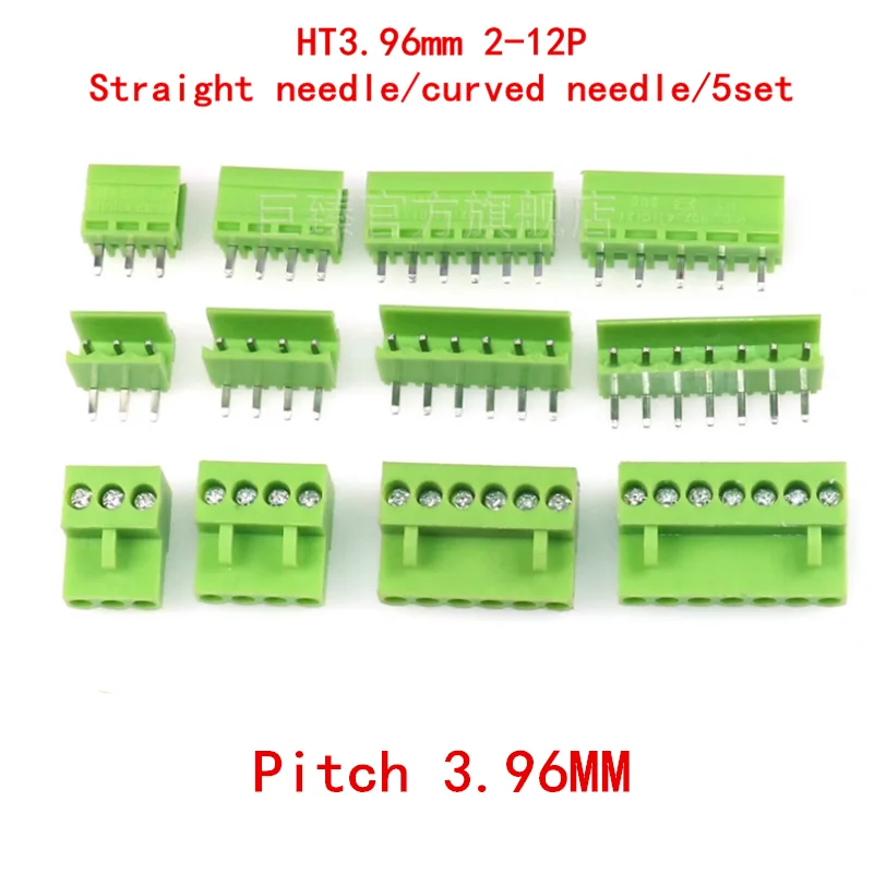 

5 Set HT3.96mm 2p 3p -12Pin PCB Screw Terminal Wire Connectors Pitch 3.96MM Right Angle 2-10P Plug Socket Terminal Block Adapter