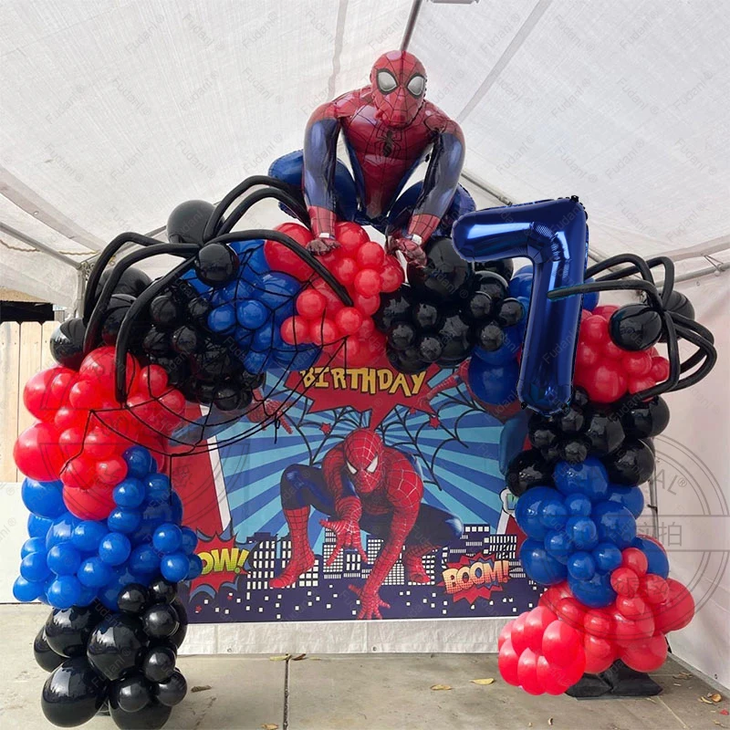 

1Set Spiderman Balloons Garland Arch Kit Red Blue Latex Balloons Age 1-9 Kids Birthday Party Decors Superhero Theme Air Globos