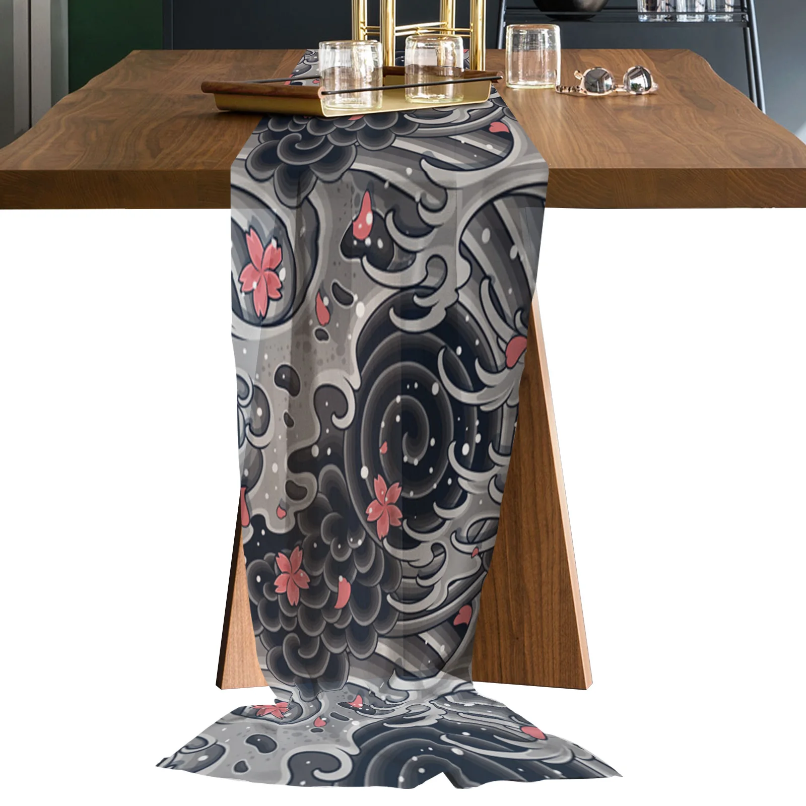 

Прозрачная шифоновая скатерть с текстурой морских волн и цветков вишни, Декоративная скатерть для свадебного стола, кухонная скатерть для ...