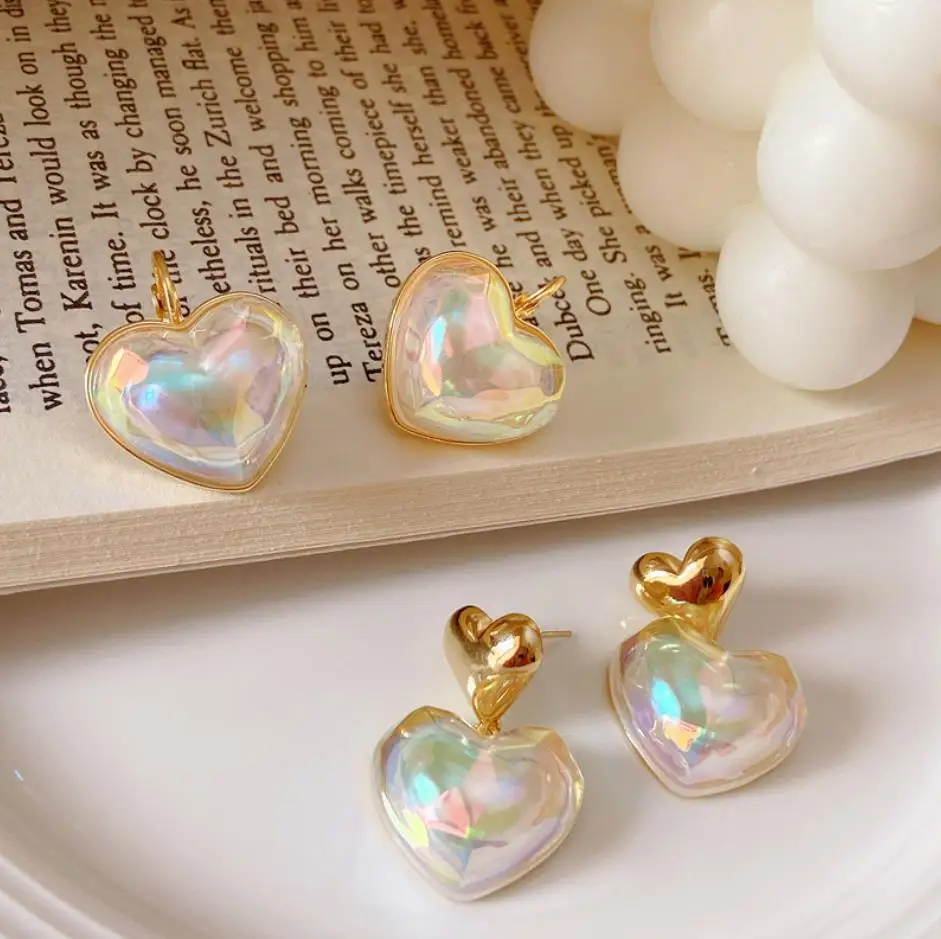 

Colorful pearl sweet heart-shaped earrings fashion love ear buckle super fairy laser fashion jewelry