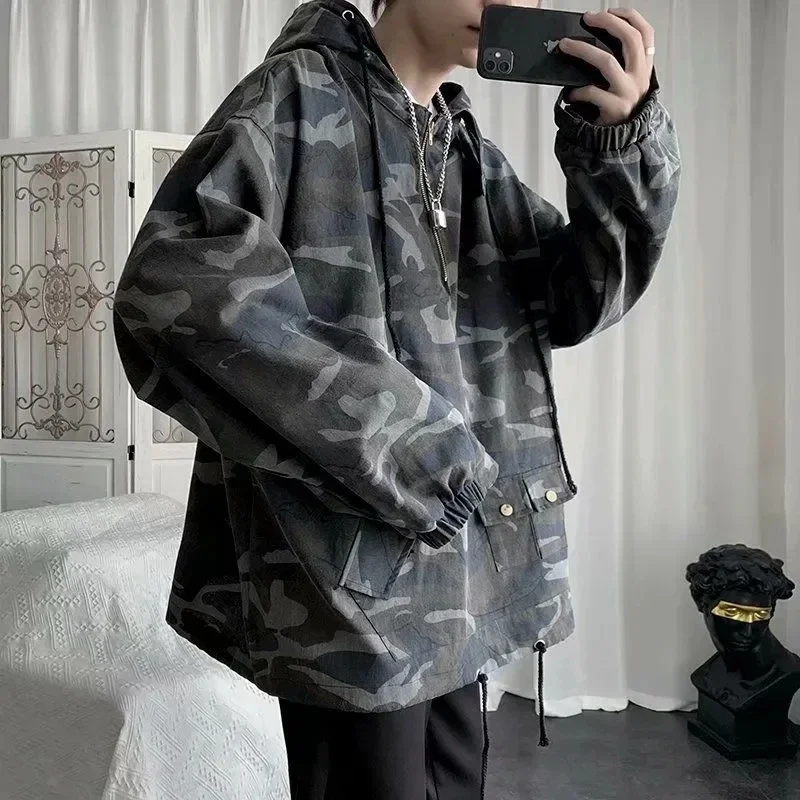 Куртка мужская камуфляжная с капюшоном модная уличная одежда в стиле хип-хоп
