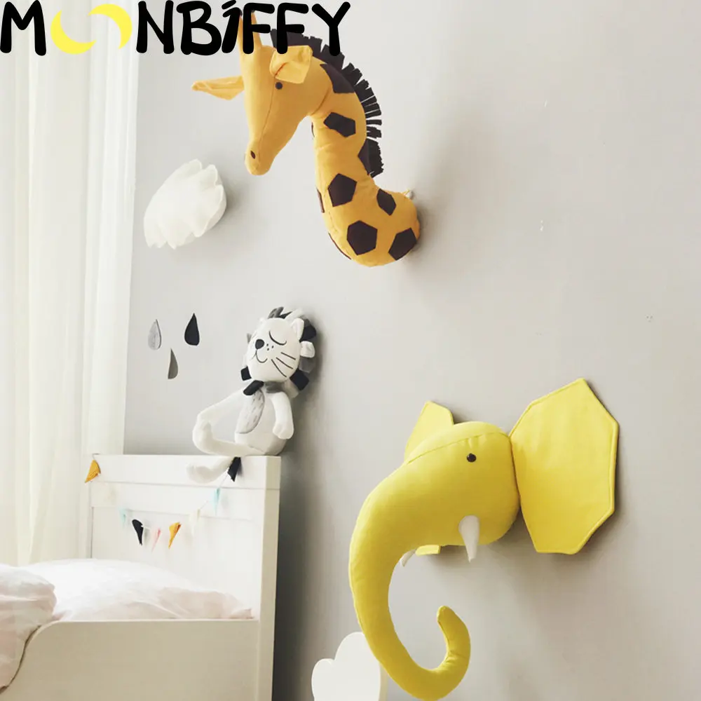

Забавное украшение для детской комнаты, 3D головы животных, настенный художественный декор для маленьких девочек, украшение для детской ком...