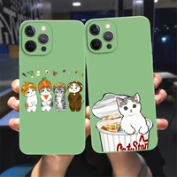 cute animal cartoon cat phone case for iphone 11 12 13 pro max x xr xs max x 8 7 plus 13mini green liquid soft candy colors case