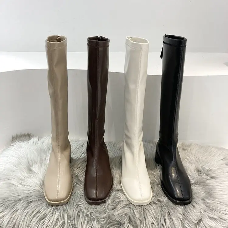 Net Red But Knee-thin and Thin Boots Women South Korea 2021 New Autumn and Winter Thick and Mid-heeled High-top Knight Boots