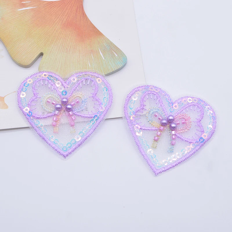12 шт. 52*50 мм блестки вышитые сетчатые аппликации в форме сердца для сделай сам