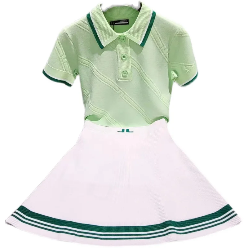 Golf women  summer stretch short-sleeved T-shirt jacket A umbrella skirt pants suit