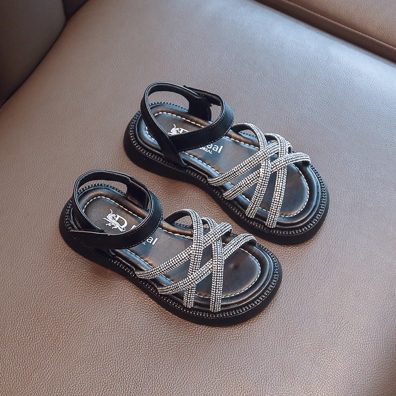 Сандалии Детские универсальные со стразами Модные Босоножки с открытым носком