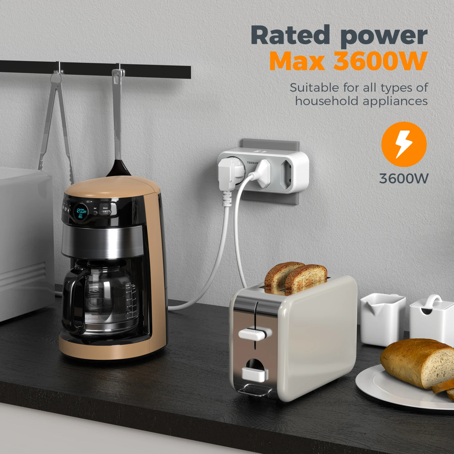 Многоразъемный удлинитель TESSAN с 3 розетками + 1 USB-порт адаптер типа C 5 В 2 4 А Разъем