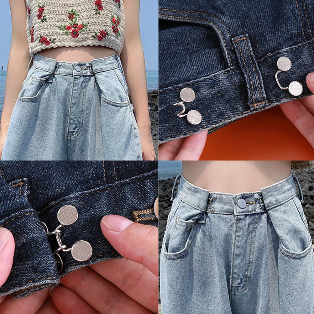 

4 Sets Button Waist Extender Jean Tightener Cowboy Belts Women Instant Waistband Jeans Thin Universal Buckles Replacement