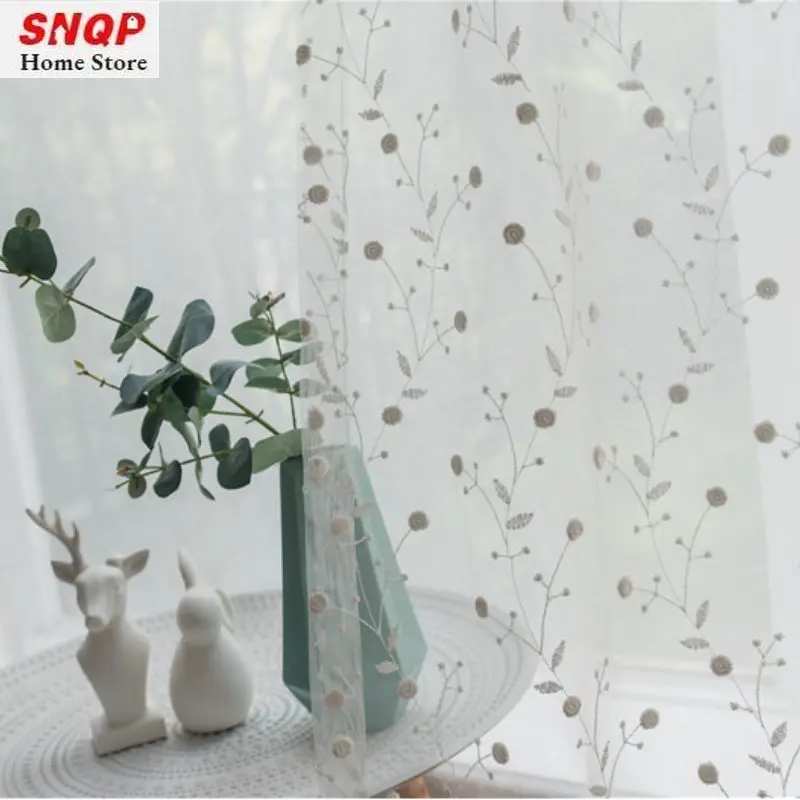 

AS 2022 New Tulle Customized Gypsophila Embroidery American Pastoral Modern Cotton Linen Curtains for Living Dining Room Bedroom