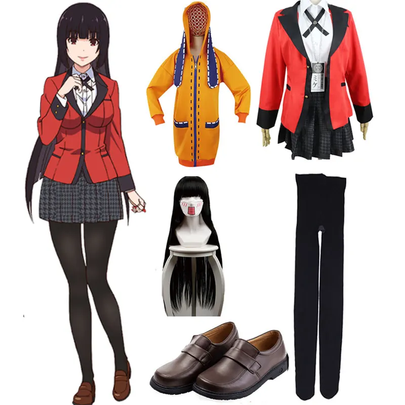 

Kakegurui Jabami Yumeko Yomoduki Runa Ikishima midari Cosplay for Women Carnival Halloween Costume for Girls Coat Wig Shoes Sock