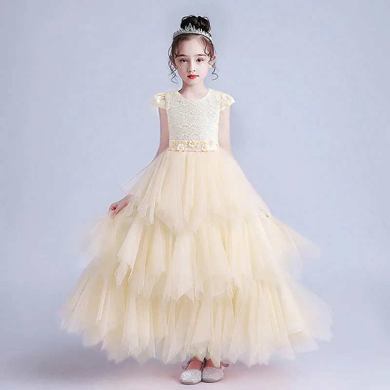 

Princess Flower Girl Wedding Tutu Dress Baby Clothes Children's Day Catwalk Host Piano Performance Costume O-Neck Puff Sleeve