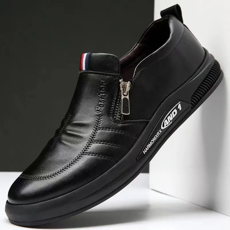 

Men's Casual Leather Shoes Autumn Trend Round Head Solid Color Business Formal Flats Comfortable Sneakers Chaussure Homme