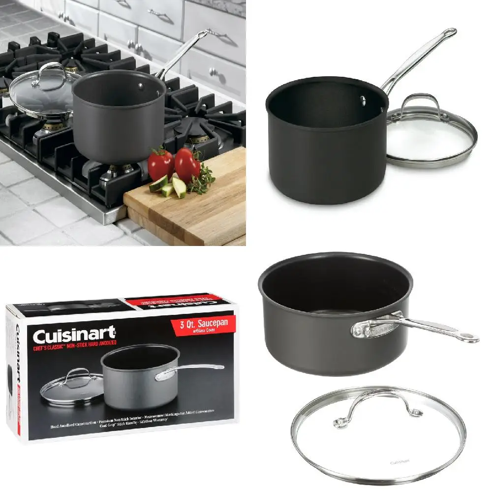 

Stunning Classic Non-Stick Hard Anodized 3 Quart Saucepan with Cover for Delightfully Mouth-Watering Meals