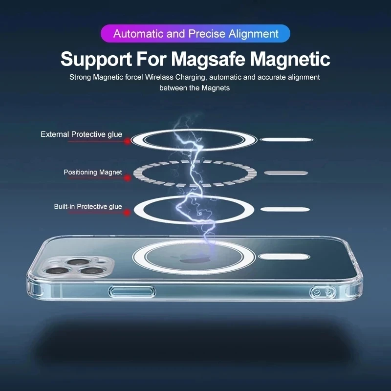 Original For Magsafe Magnetic Transparent Case For iPhone 13 12 mini 11 14 Pro Max 8 Plus SE X XR XS MAX Wireless Charging Cover