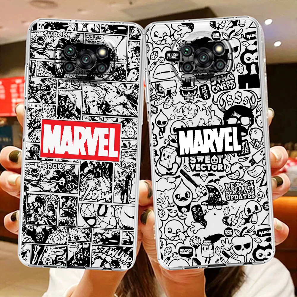 

Avengers Marvel Logo Comics Phone Case For Xiaomi Mi Poco X5 X4 X3 NFC F4 F3 GT M5 M5s M4 M3 Pro C50 C40 5G Transparent Cover