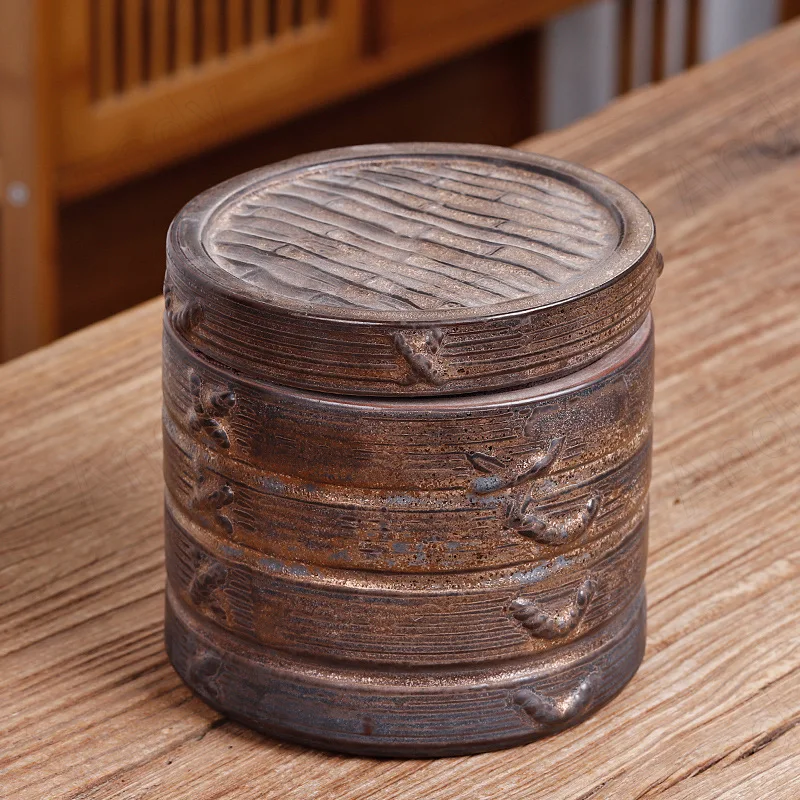 Retro Ceramic Storage Jar with Lid Handmade Old Craft Decora