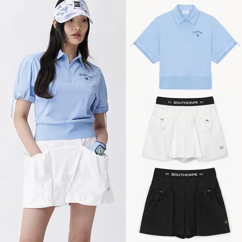 

Golf Women's Suit College Wind Flower Bud Umbrella Skirt 23 Summer Polo Neck Half Zipper Breathable Short Sleeve T-shirt