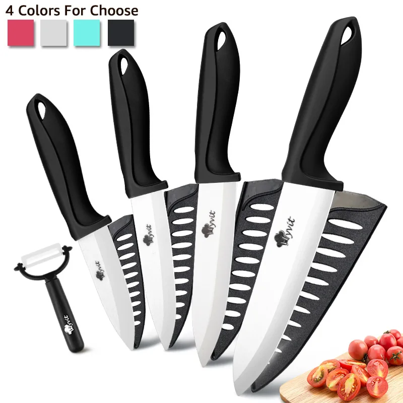 

Ceramic Knife 3 4 5 + 6 Inch Kitchen Serrated Bread Set 3Pcs/ 4Pcs Chef Utility Slicer Vegetable Peeler White Zirconia Blade