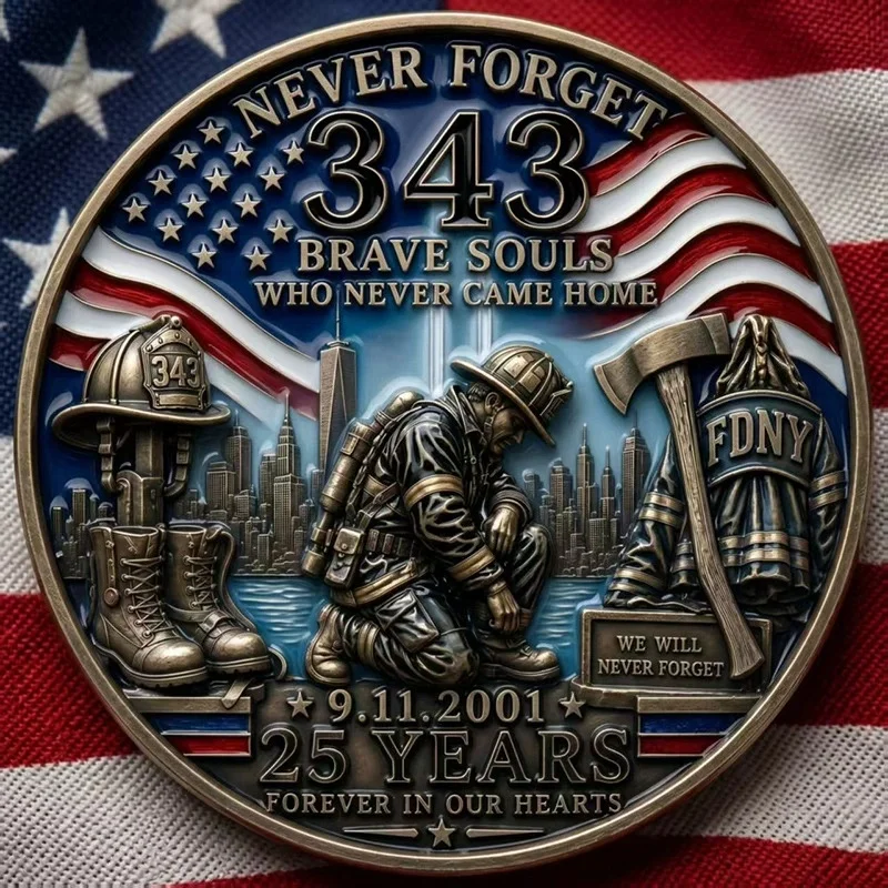 Фото Памятная монета 9/11: Не забывайте о 343 пожарных из FDNY, погибших в ВТС. Патриотический коллекционный сувенир к 11 сентября. №1