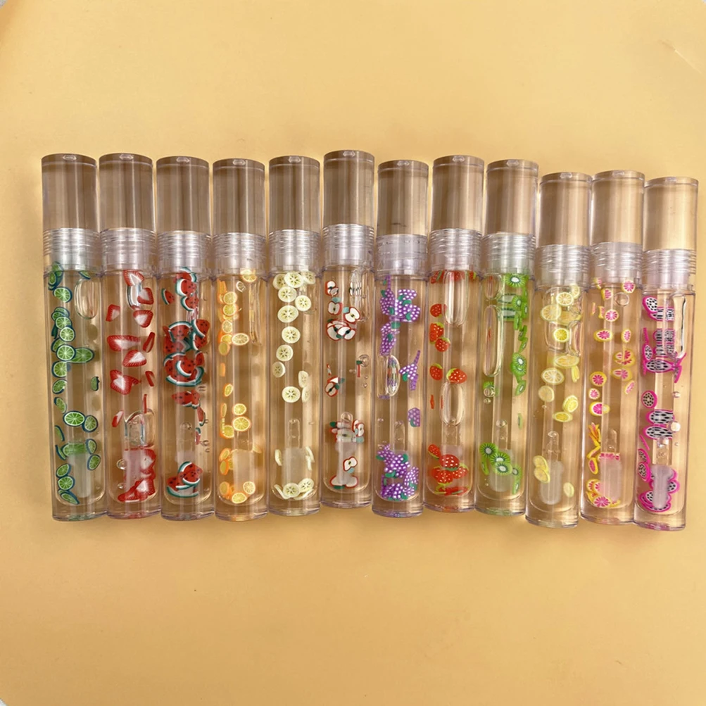 

12 Colors Fruit Transparent Lip Gloss Non-stick Long Lasting Moisture Lip Cosmetic Makeup Private Label Custom Bulk Beauty