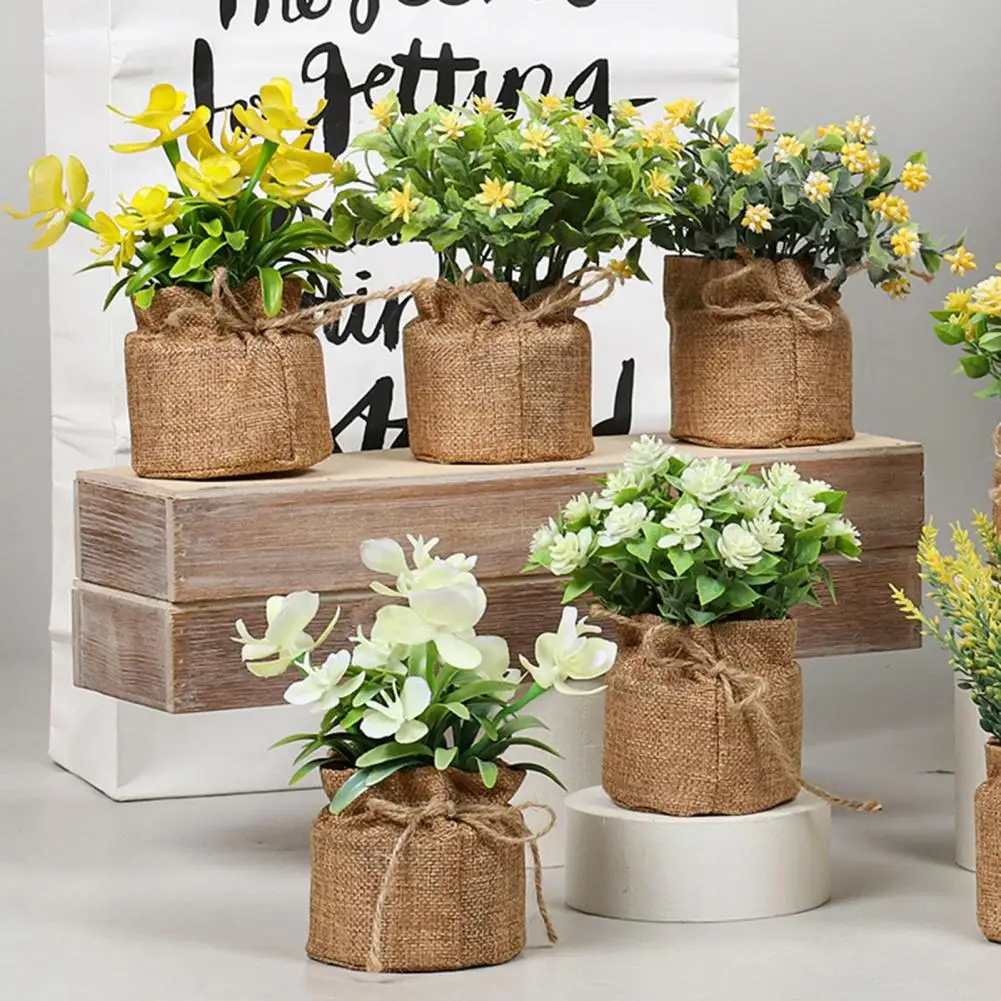 

Fashion Potted Plant Eye-catching Reusable Artificial Plant Greenery Artificial Burlap Bag Plant Potted Decor