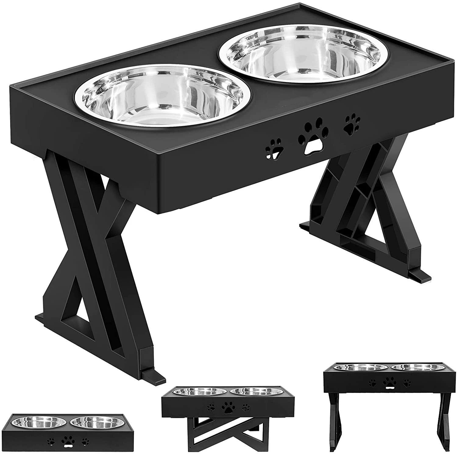 

PETruler Adjustable Raised Dog Bowl with 2 Stainless Steel Dog Food Bowls Stand Non-Slip No Spill Dog Dish Adjusts to 3 Heights
