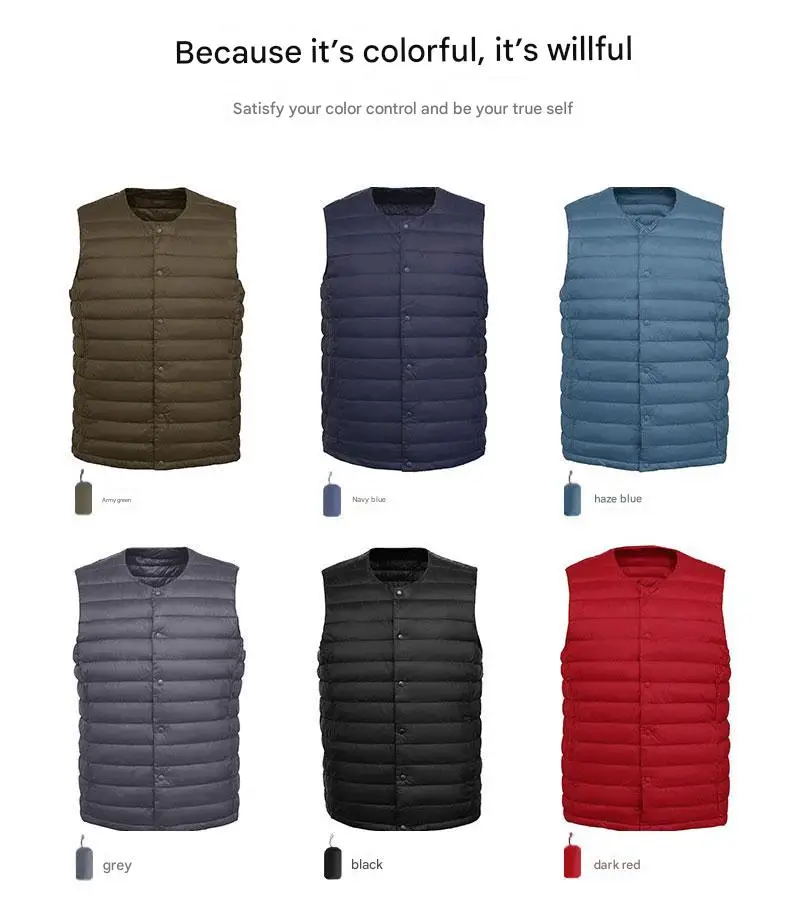 Новый мужской тонкий пуховик без воротника с круглым вырезом жилет в форме