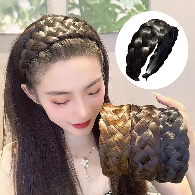 

Wide Twist Wig Headbands For Women Wide Fishbone Braids Hairbands Handmade Head Hoop Hair Styling Headwear Accessories Gift