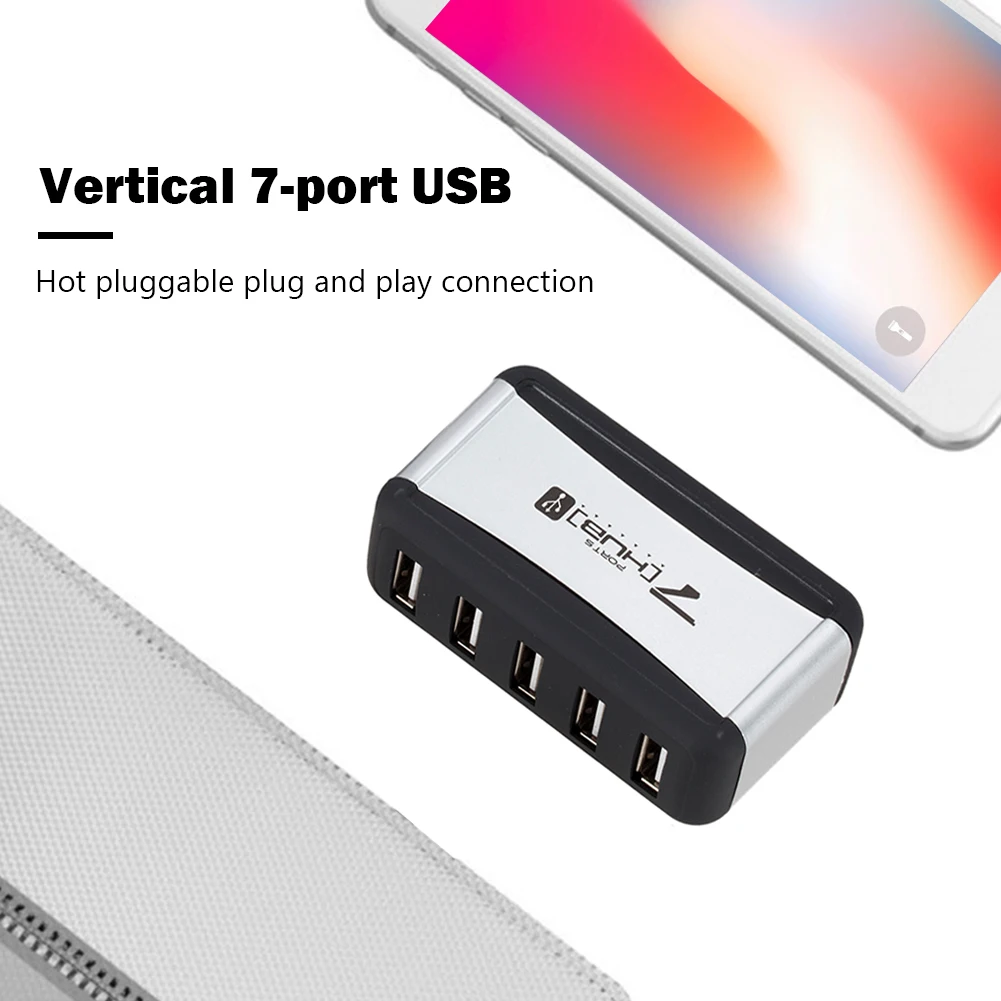 Вертикальный USB-концентратор 7-портовый разветвитель USB 2.0 с адаптером питания для