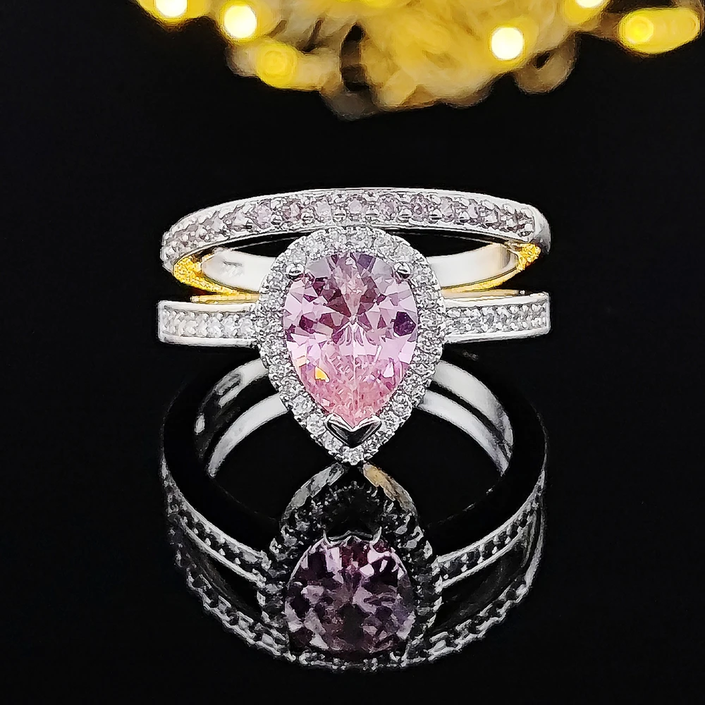 

2022 Trendy Pink Silver Color Pear silver color bride Wedding Ring Set Or Women Lady Anniversary Gift Jewelry Wholesale R5640