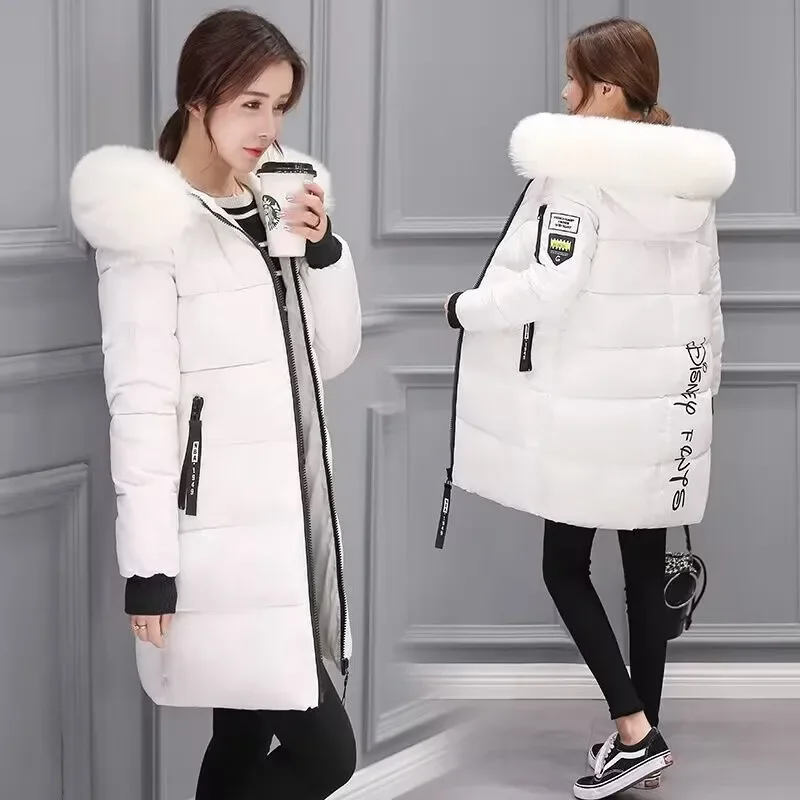 

Winter Jacket 2023 Korean Women Parka Big Fur Collar Hooded Thick Warm Long Female Coat Casual Outwear Down Cotton Jacket Parkas
