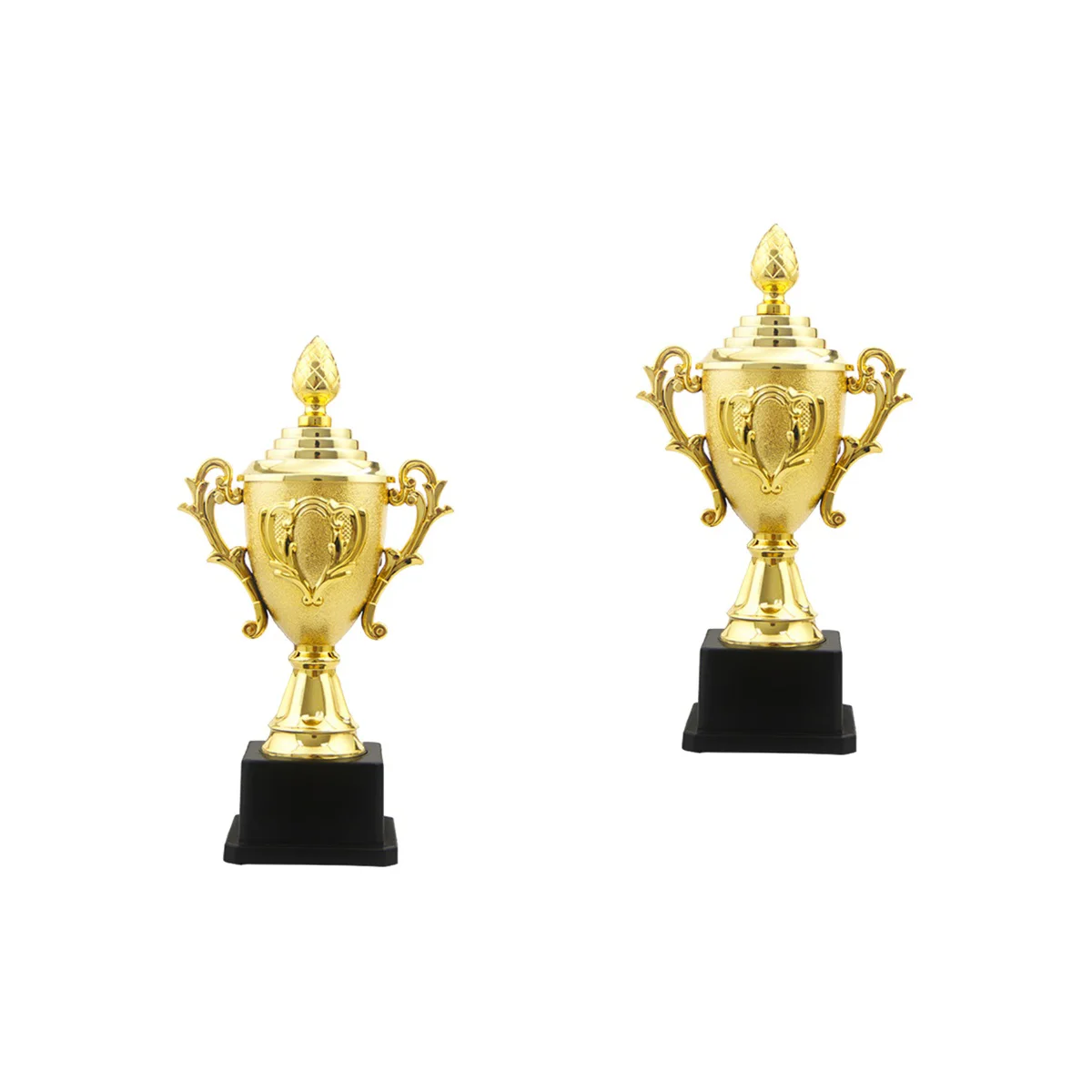 

2pcs Golden 18.5cm Mini Award Trophy Plastic Reward Prizes Decor Competition Gift Awards Trophy with Black Base