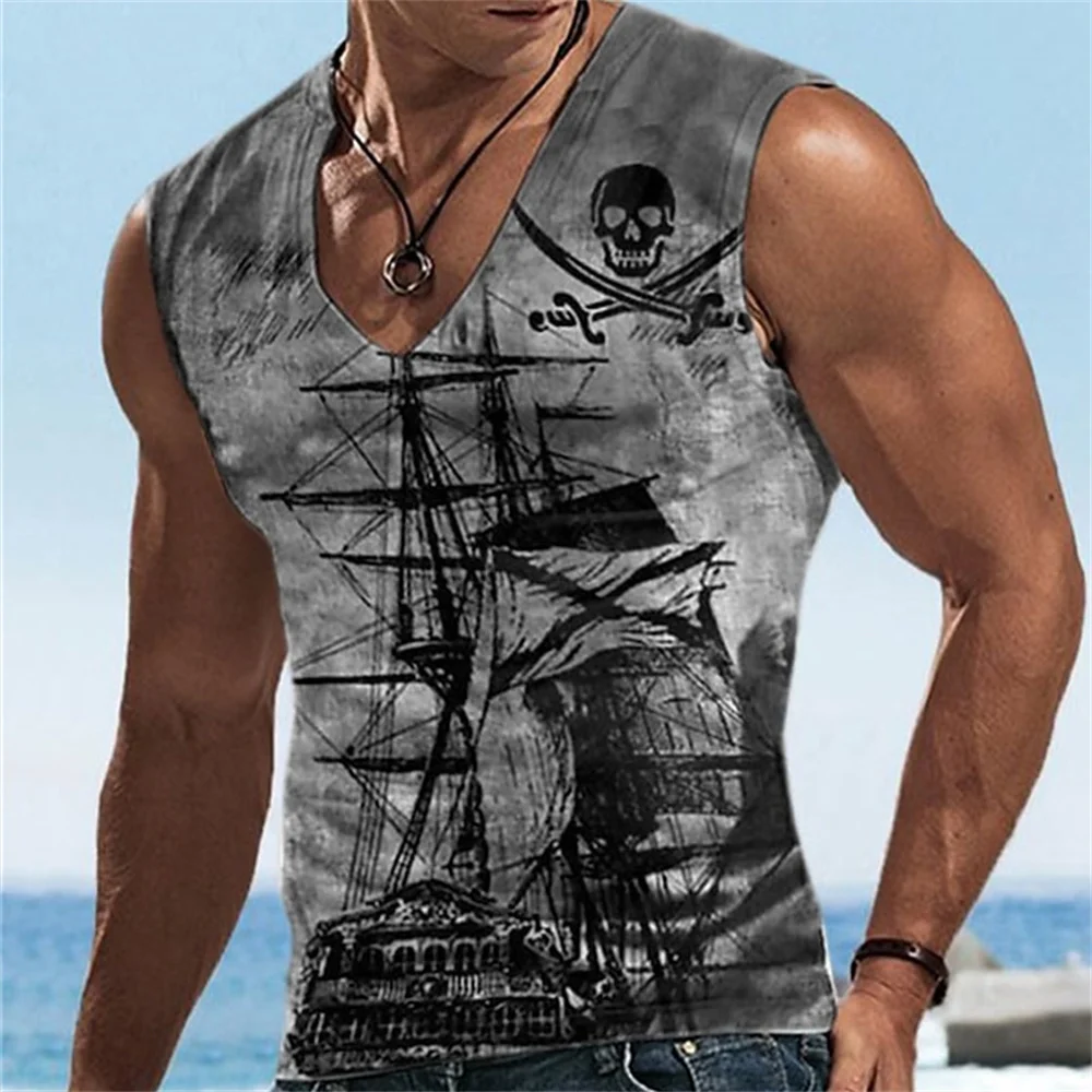 

Men's Unisex Boat Wheel Pattern Printing 3D Printing Outdoor Street Sleeveless Printing Clothing Sports Casual Tank Top