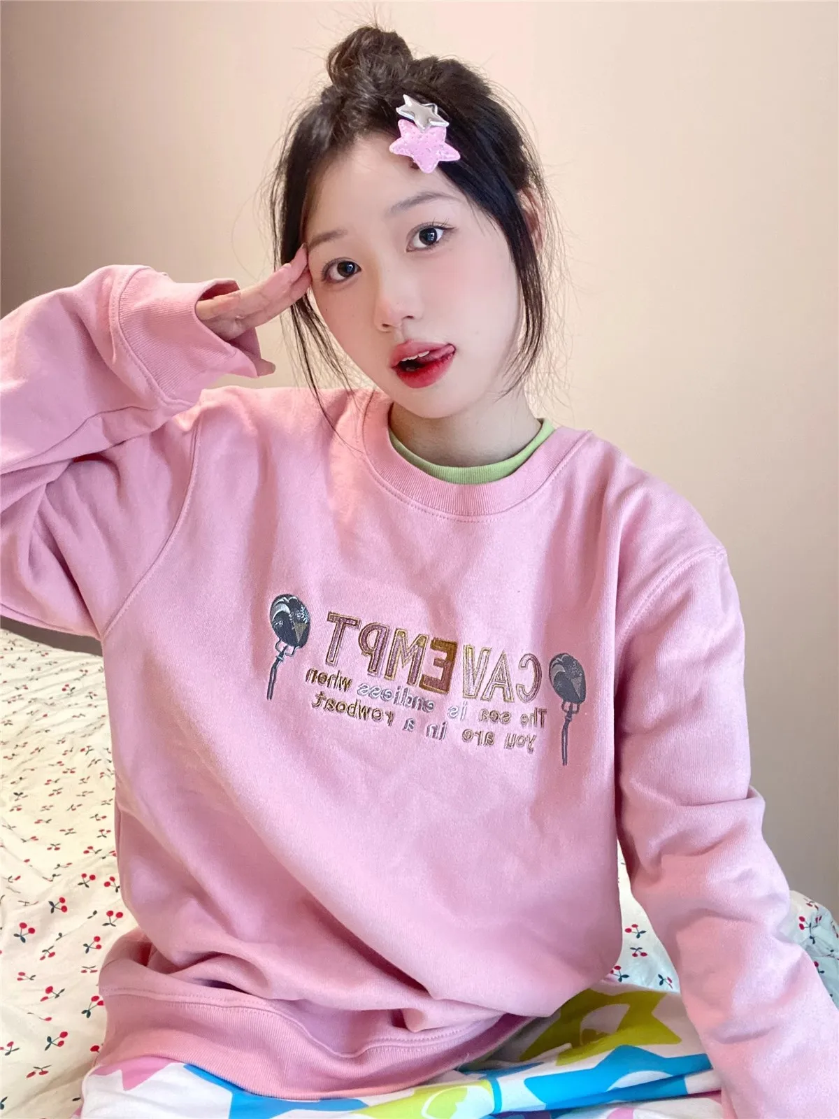 CAVEMPT 2024 розовая толстовка с круглым вырезом и вышивкой воздушных шаров толстовки