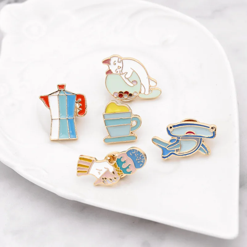 Креативный значок в виде акулы кота мороженого чайника сумки одежды лацкана с