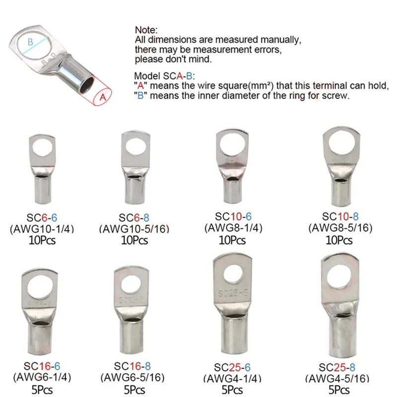 60 шт. в ассортименте автомобильный медный кольцевой терминал фотоэлектрический