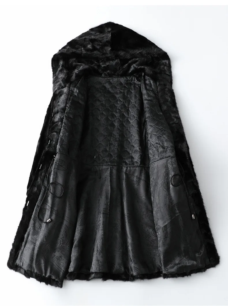 Роскошная куртка из натурального норкового меха с капюшоном тонкий пояс зимняя