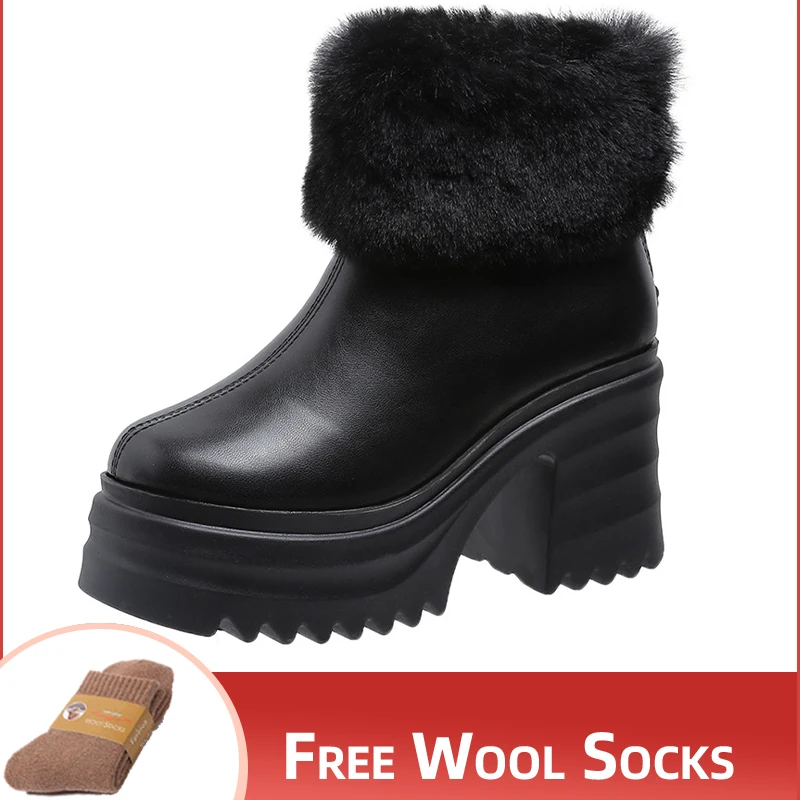 

Women Ankle Boots Platform Fashion 2023 Winter New High-heel Women Short Boots Korean Version Eversion Fur Ladies Booties