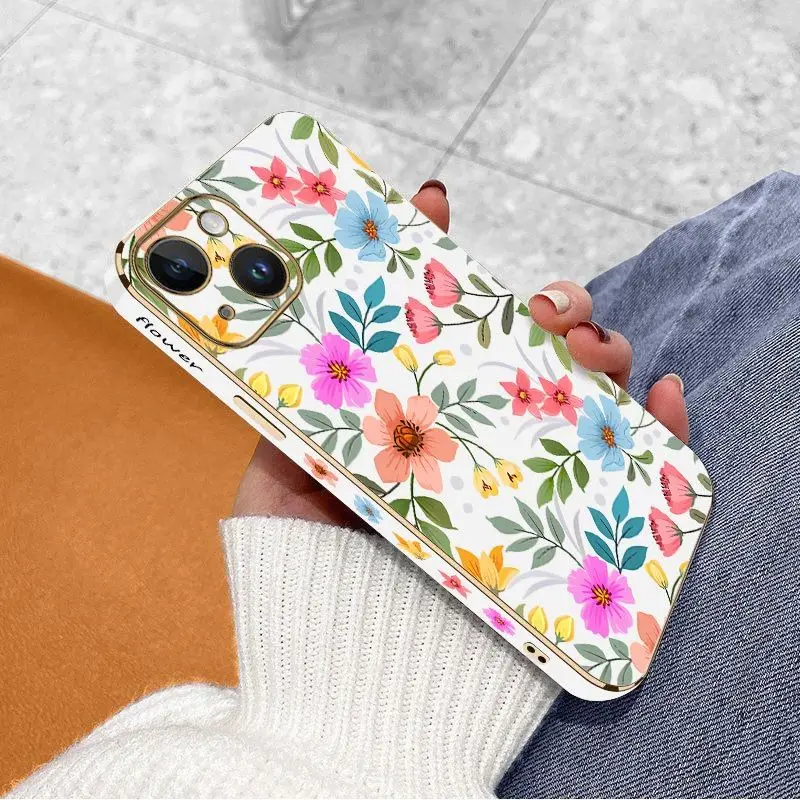 Color Flower Luxury Plating Phone Case For iPhone 14 13 12 11 Plus Pro Max Mini X XR XS SE2020 8 7 6 6S Plus Cover