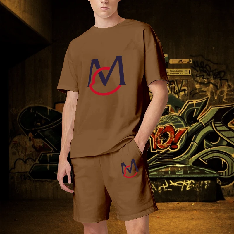 Summer New Men T-shirt Sets Brand Cotton Letters Print Shorts Tracksuit 2 Piece Fashion Suits Hip Hop Sweat Suit Free Shipping