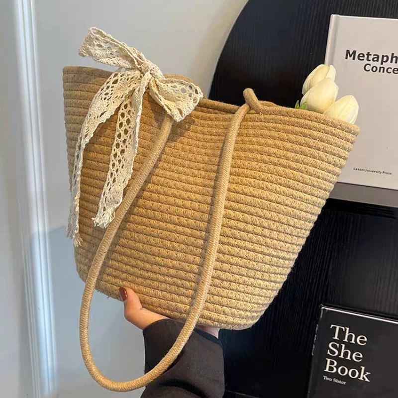 Плетеная соломенная сумка для женщин вместительный пляжный тоут на ремне с