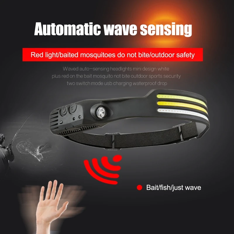 

LED Headlamp with Motion Sensor Waterproof Flashlight Bright Wide Beam Focus Light for Camping Hiking Fishing Running