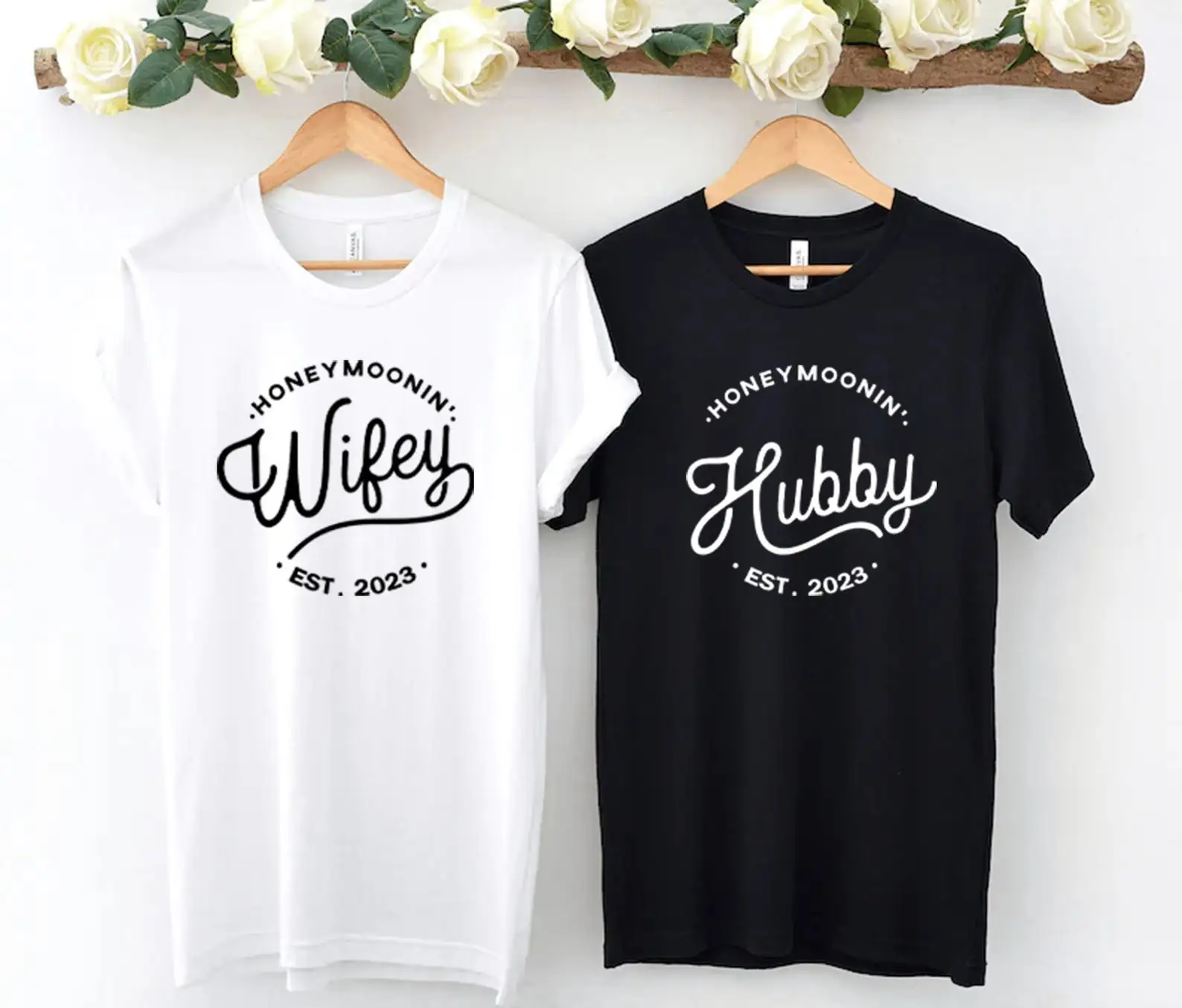 Фото Парные футболки для молодоженов с именами и датой: дизайн «Wifey Hubby Mr Mrs», унисекс, для свадебного тура, для влюбленных, для помолвки, одинаковые футболки №3