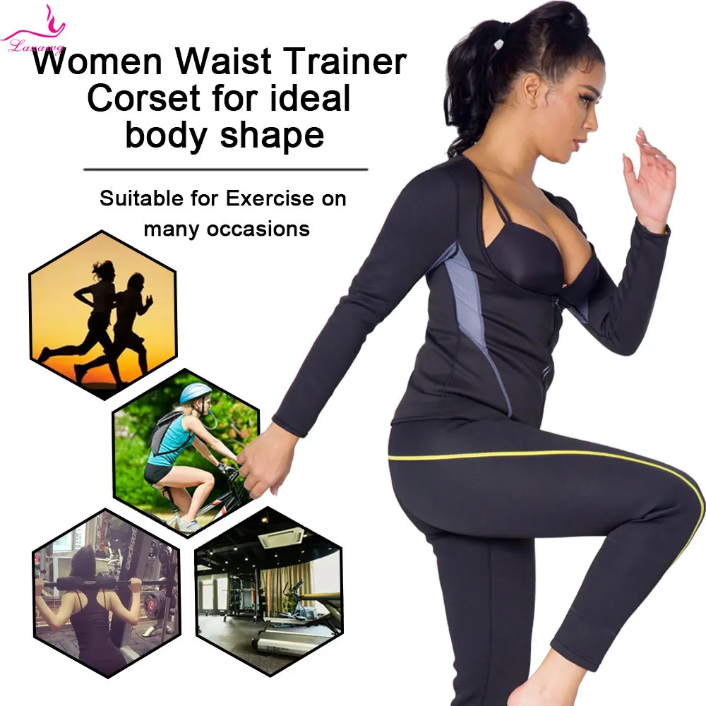 LAZAWG Sauna Top for Women Weight Loss Long Sleeve Slimming Shirt Fat Burners Waist Trainer Ladies Body Shaper Workout Sport Gym