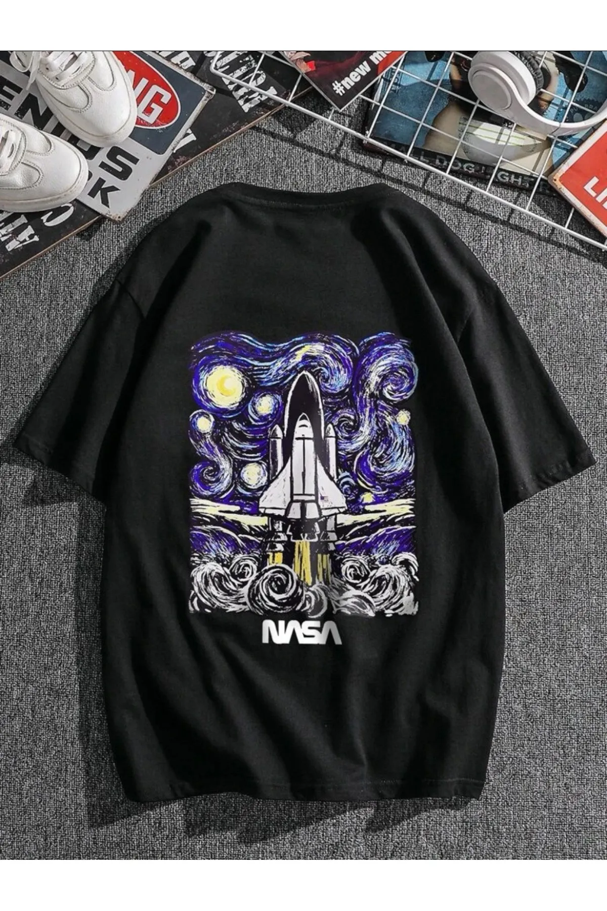 

Футболка унисекс с принтом космического корабля, 100% хлопок