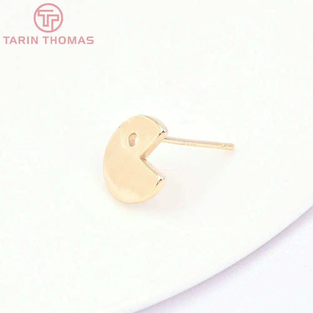 (7432) 6 шт. 9 7x9 5 мм 24-каратного золота латунные полукруглые серьги-гвоздики с рыбьей