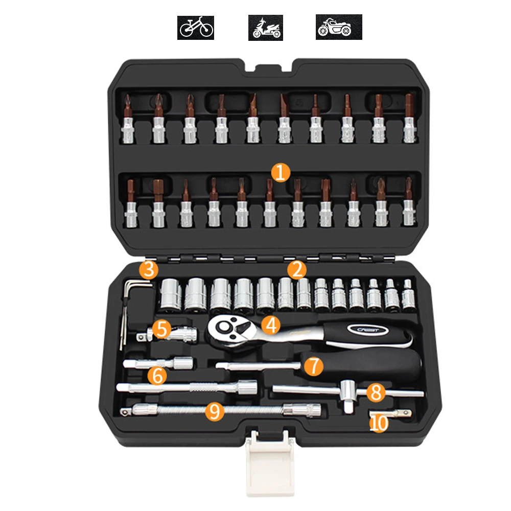 

46 Pcs Automobile Repair Sleeve Set Automobile Repair Sleeve Combination Repair Ratchet Wrench Tool Kit Professional Tools