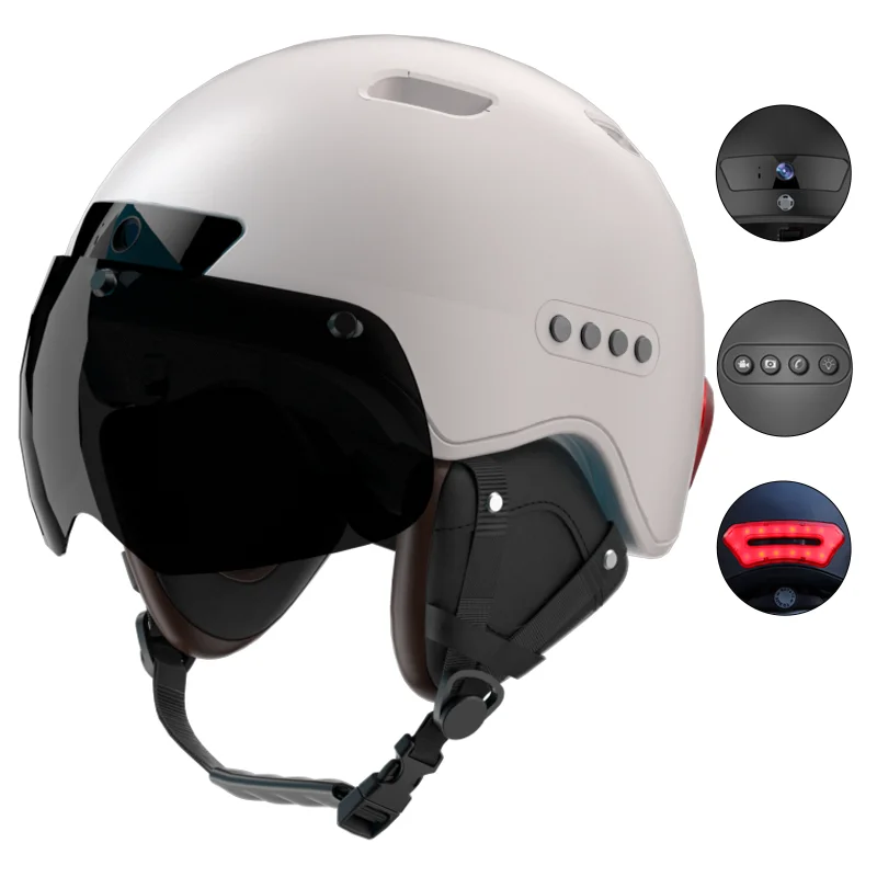 

Bike White Helmet With Camera 1080p Hd Video Record Bicycle Helmet Ebike Scooter Skate Cycling Led Light Sport Bluetooth Helmet